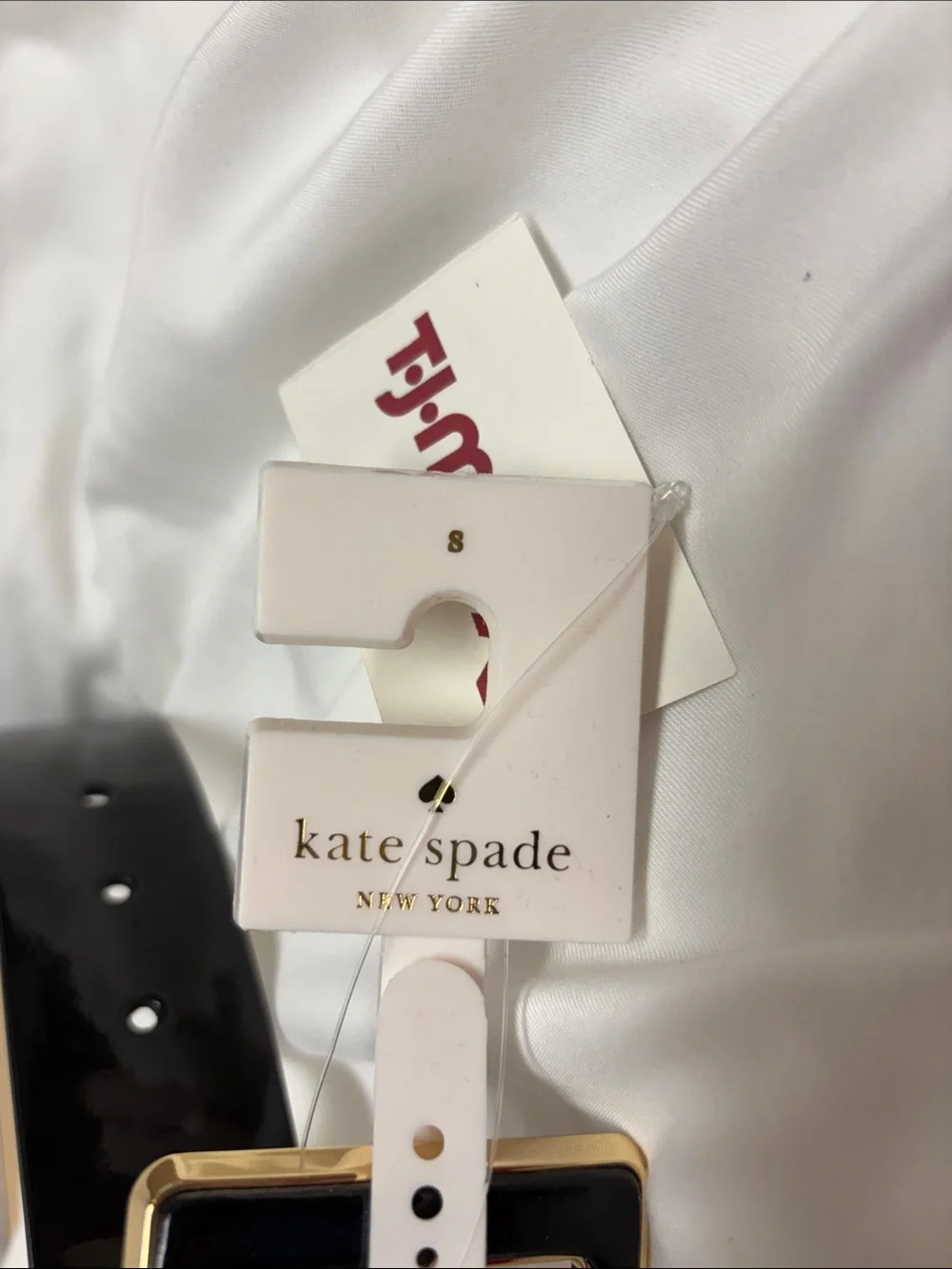 kate spade Black Patent Leather Belt with Gold Buckle and Charm